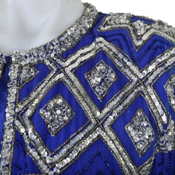 Vintage  80's Scarlet Rage Royal Blue Silver Stars Beaded Sequins Jacket Formal - Picture 4 of 14